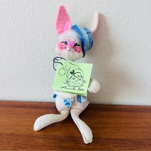 Vintage 1976 Annalee Mobilitee Doll Easter Bunny Blue Vest & Hat